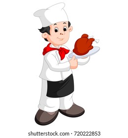 vector illustration of funny cartoon chef with roast
