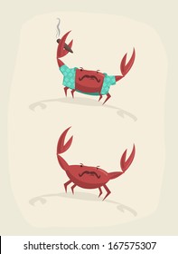 Ilustración vectorial del divertido cangrejo de dibujos animados con cigarro 