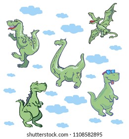 Vector illustration of funny cartoon dinosaur pattern