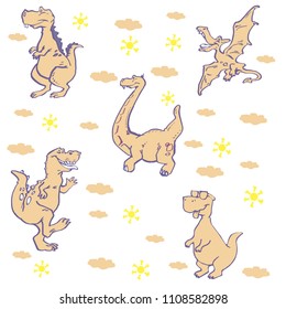 Vector illustration of funny cartoon dinosaur pattern
