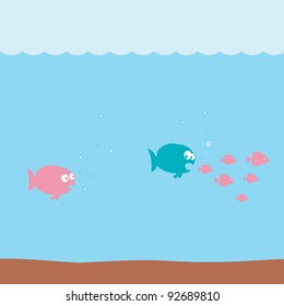 Vector illustration of funny cartoon fishes underwater