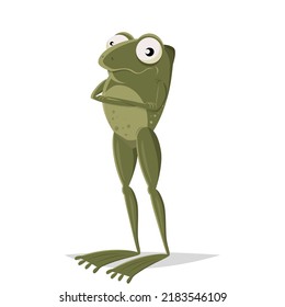 vector illustration of a funny cartoon frog with arms crossed