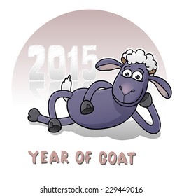 vector illustration of funny cartoon goat lying on his side, symbol of year 2015 by chinese horoscope