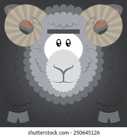 Vector illustration. Funny cartoon gray sheep. Closeup animal in square flat style.
