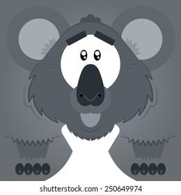 Vector illustration. Funny cartoon gray koala. Closeup animal in square flat style.