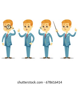 Vector illustration - funny cartoon guy with glasses in various poses handsome young businessman eps10