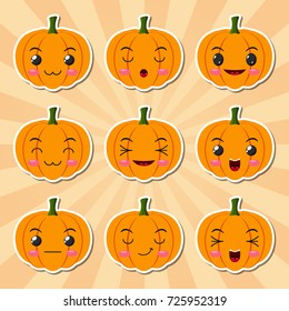 Vector illustration of Funny cartoon halloween pumpkin sticker icons