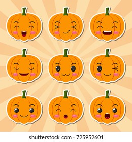 Vector illustration of Funny cartoon halloween pumpkin sticker icons