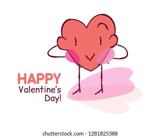 Vector illustration of a funny cartoon heart character, charming and positive. Greeting card. 