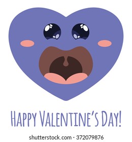 Vector illustration with funny cartoon heart and text happy valentines day