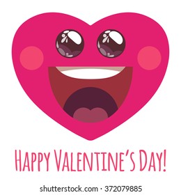 Vector illustration with funny cartoon heart and text happy valentines day
