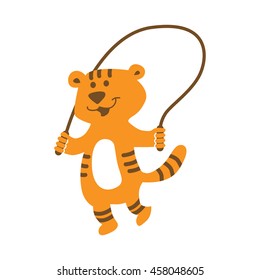 Vector illustration of funny cartoon jungle animals. Crazy monkey hanging upside down on liana