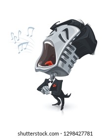 Vector Illustration of a Funny Cartoon Microphone Singing an Opera. 