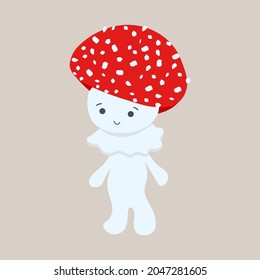 Vector illustration of funny cartoon  mushroom fly agaric with eyes and smile
