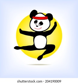 Vector illustration. funny cartoon panda is engaged in martial arts.