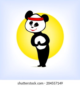 Vector illustration. funny cartoon panda is engaged in martial arts.