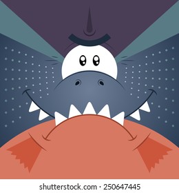 Vector illustration. Funny cartoon piranha. Closeup animal in square flat style.