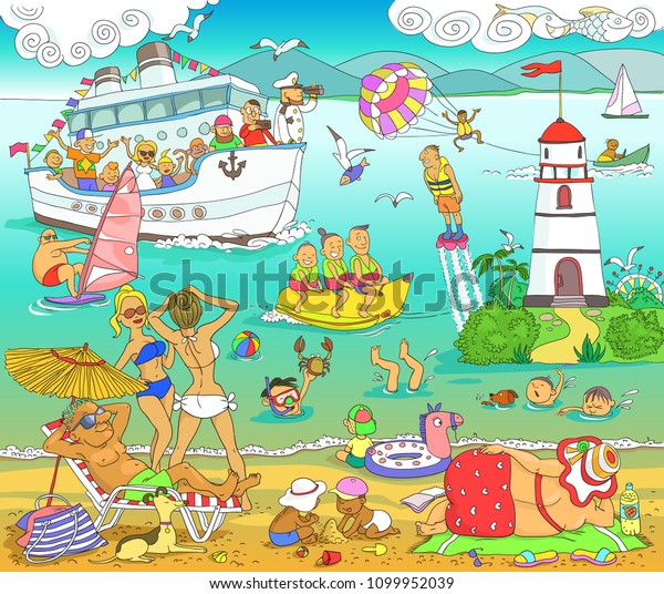 Vector Illustration Funny Cartoon Plot Vacationers Stock Vector ...