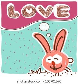 Vector illustration of funny cartoon rabbit character.