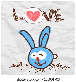 Vector illustration of funny cartoon rabbit character.