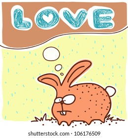 Vector illustration of funny cartoon rabbit character.