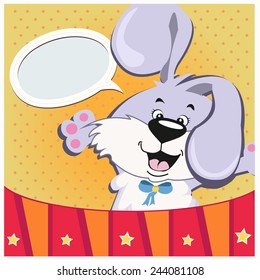 Vector illustration of funny cartoon rabbit on the bright background