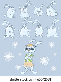 Vector illustration of funny cartoon rabbits, symbol of the new year