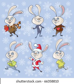 Vector illustration of funny cartoon rabbits, symbol of the new year