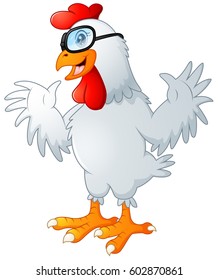 Vector illustration of Funny cartoon rooster waving with glasses