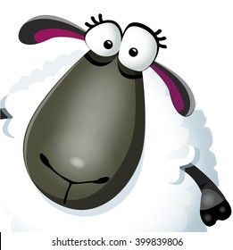 Vector illustration of funny cartoon sheep character on white background vector illustration. Farm animal.