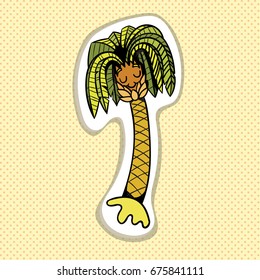 Vector illustration of funny cartoon sleeping palm.Cute and funny tropic palm character.