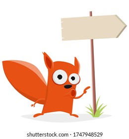 vector illustration of a funny cartoon squirrel with signpost