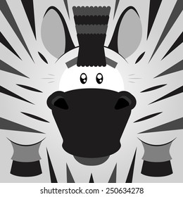 Vector illustration. Funny cartoon striped zebra. Closeup animal in square flat style.