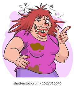 Vector illustration of funny cartoon ugly woman.