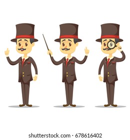 Vector illustration - funny cartoon Victorian Gentleman in various poses handsome English businessman eps10
