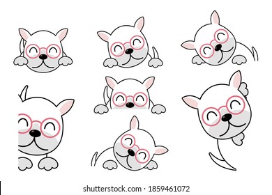 Vector illustration of funny cartoon white dog, Collection of white dog faces that spy on you. eps 10 vector.