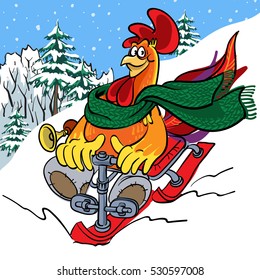 Vector illustration of funny cartoons rooster, symbol of 2017 on the Chinese calendar.  Vector element for New Year's design. Image of 2017 year of Red Rooster.