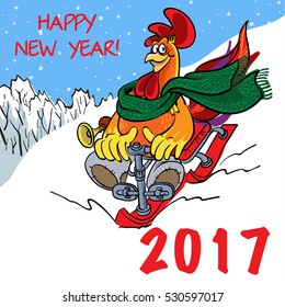 Vector illustration of funny cartoons rooster, symbol of 2017 on the Chinese calendar.  Vector element for New Year's design. Image of 2017 year of Red Rooster.