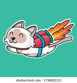 Ilustración vectorial Graciosa mosca de gato con astronauta, cohete, personaje mascota, dibujado a mano, estilo de coloración de dibujos animados