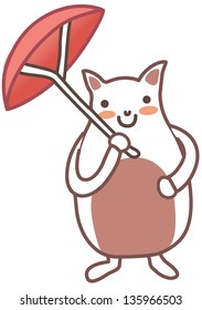 Imagen vectorial de un gato gracioso sosteniendo un paraguas