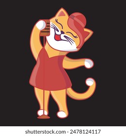 Vector Illustration of Funny Cat Singing