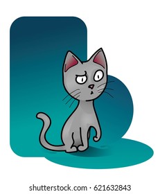 Vector illustration of a funny cat sitting with confused emotions.