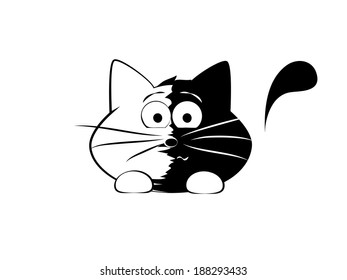 Vector illustration, funny cat, worried