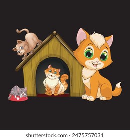 Vector Illustration of Funny Cats in Home