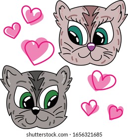 ilustración vectorial, gatos graciosos enamorados