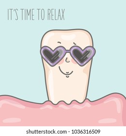 Vector illustration with a funny character - a tooth in sunglasses