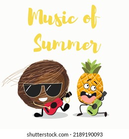Vector illustration of funny characters, cartoon,  couple of pitahaya, pitahaya, dragon fruit  ride a bike, tandem, win the competition. Lettering for summer vibes.