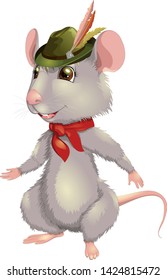 Vector illustration funny cheerful smiling rat with a hat symbol 2020