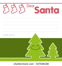 Vector illustration. Funny child letter to the wishes for Santa Claus. Merry Christmas and Happy New Year!