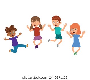 Vector illustration of funny children jumping happily.